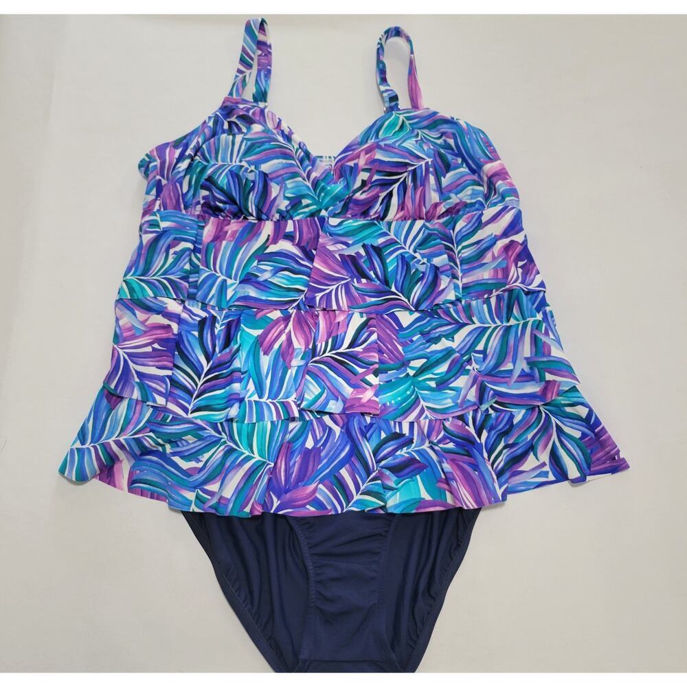 Swim Solutions Tummy-Control Faux-Tankini One-Piece Swimsuit Modest NWT Size 24W - Picture 4 of 13